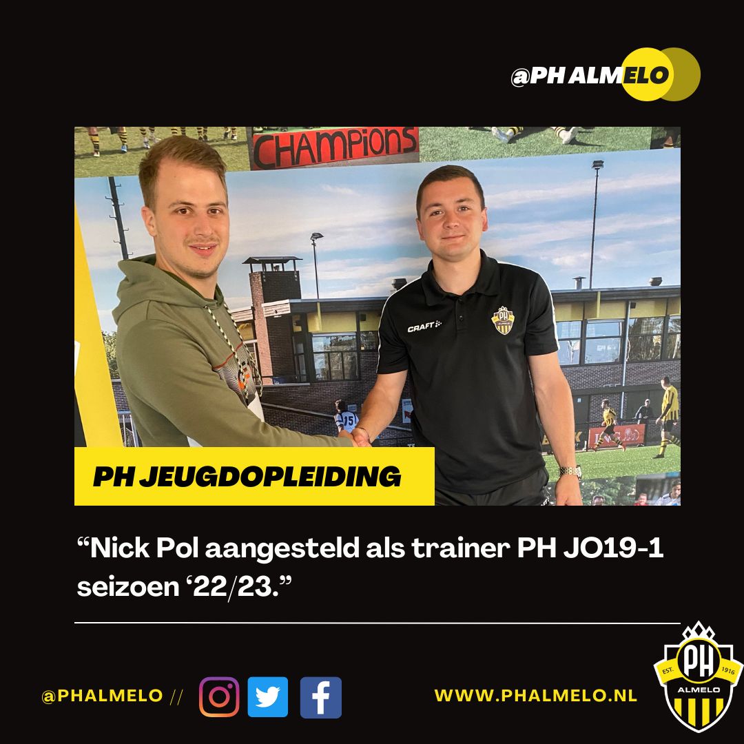 Nick Pol Aankomend Seizoen Trainer PH JO19-1